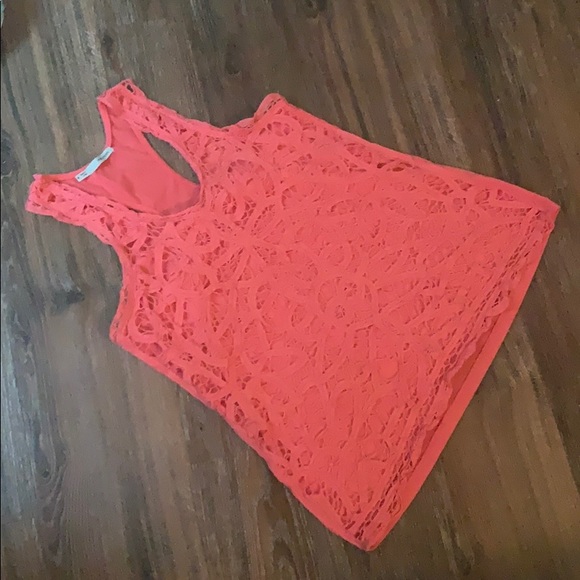 Coral tank top with lace overlay l - Picture 1 of 2